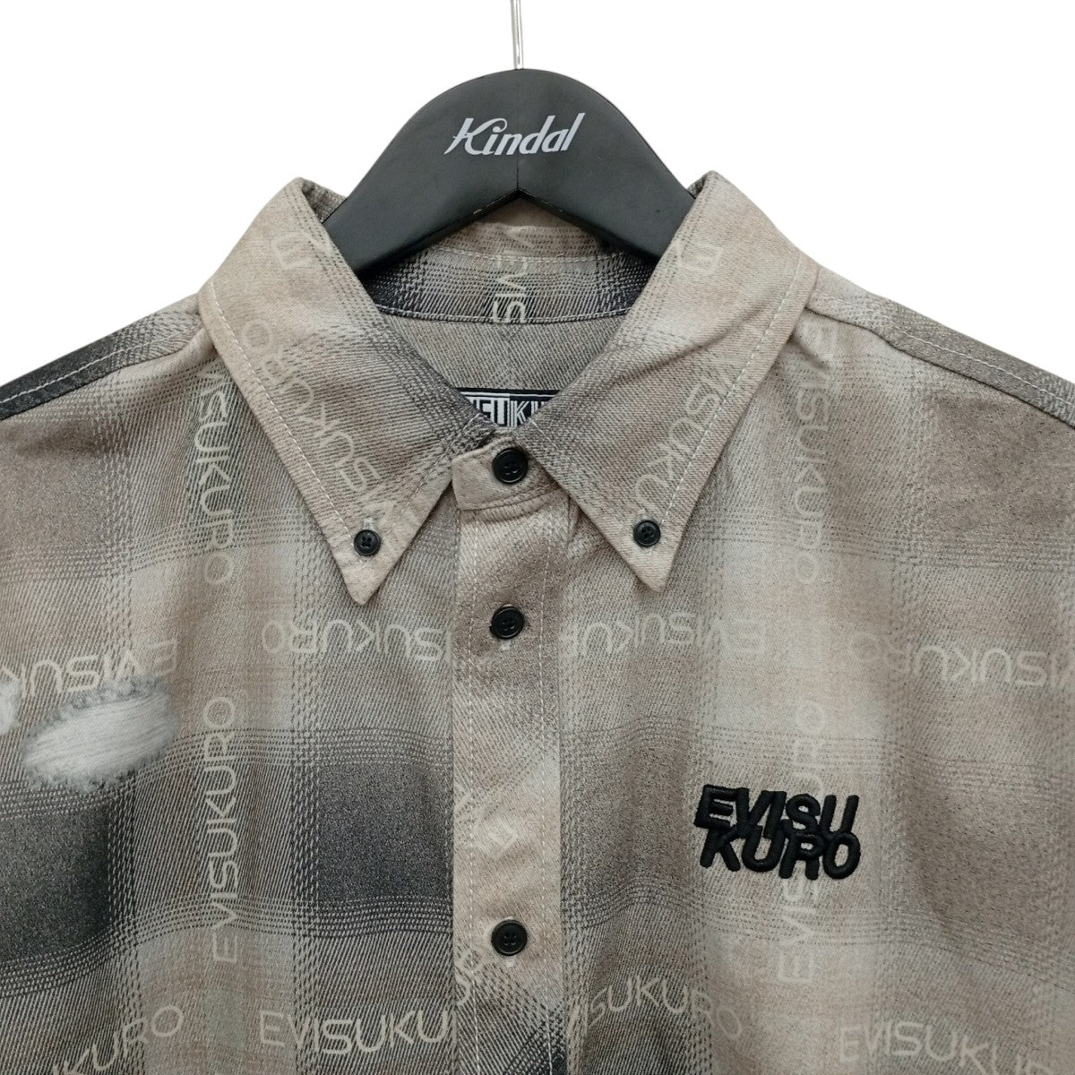 EVISU KURO ロゴ総柄ダメージ加工オーバーサイズチェック長袖シャツ2ESGNM5SL5009OSCT 古着・中古-6枚目のアイテム画像