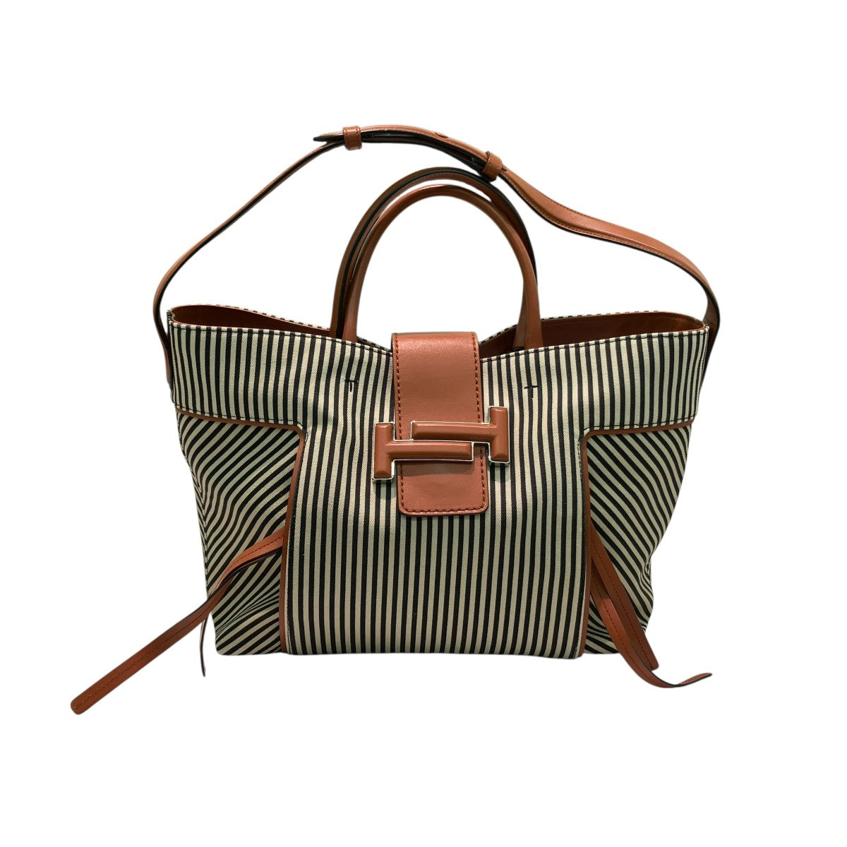 TOD’S ダブルT ショッピングトートストリプ2WAYバッグｼｮｯﾋﾟﾝｸﾞﾄｰﾄ 古着・中古-1枚目のアイテム画像