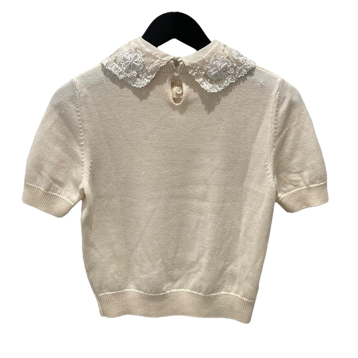 ミュウミュウ MIU MIU 20AW フラワービジューレースニット MML372 ベージュ サイズ：40 MIU MIU(ミュウミュウ) 20AWフラワービジューレースニットMML372