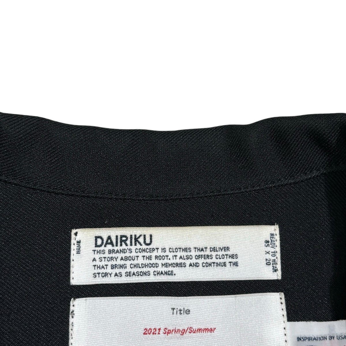 DAIRIKU(ダイリク) Regular Polyester Jacketジャケット21SS J-11 21SS J-11 ブラック サイズ  Free｜【公式】カインドオルオンライン ブランド古着・中古通販【kindal】