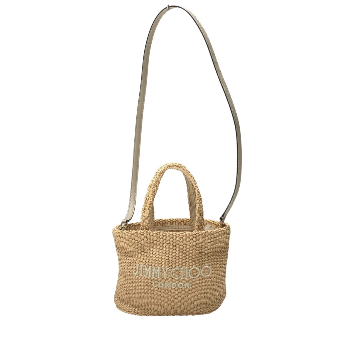 新品未使用★ Jimmy Choo ジミーチュウ カゴバッグ ベージュ ラフィア ジミーチュウ JIMMY CHOO 刺繍入り ラフィア ビーチトート
