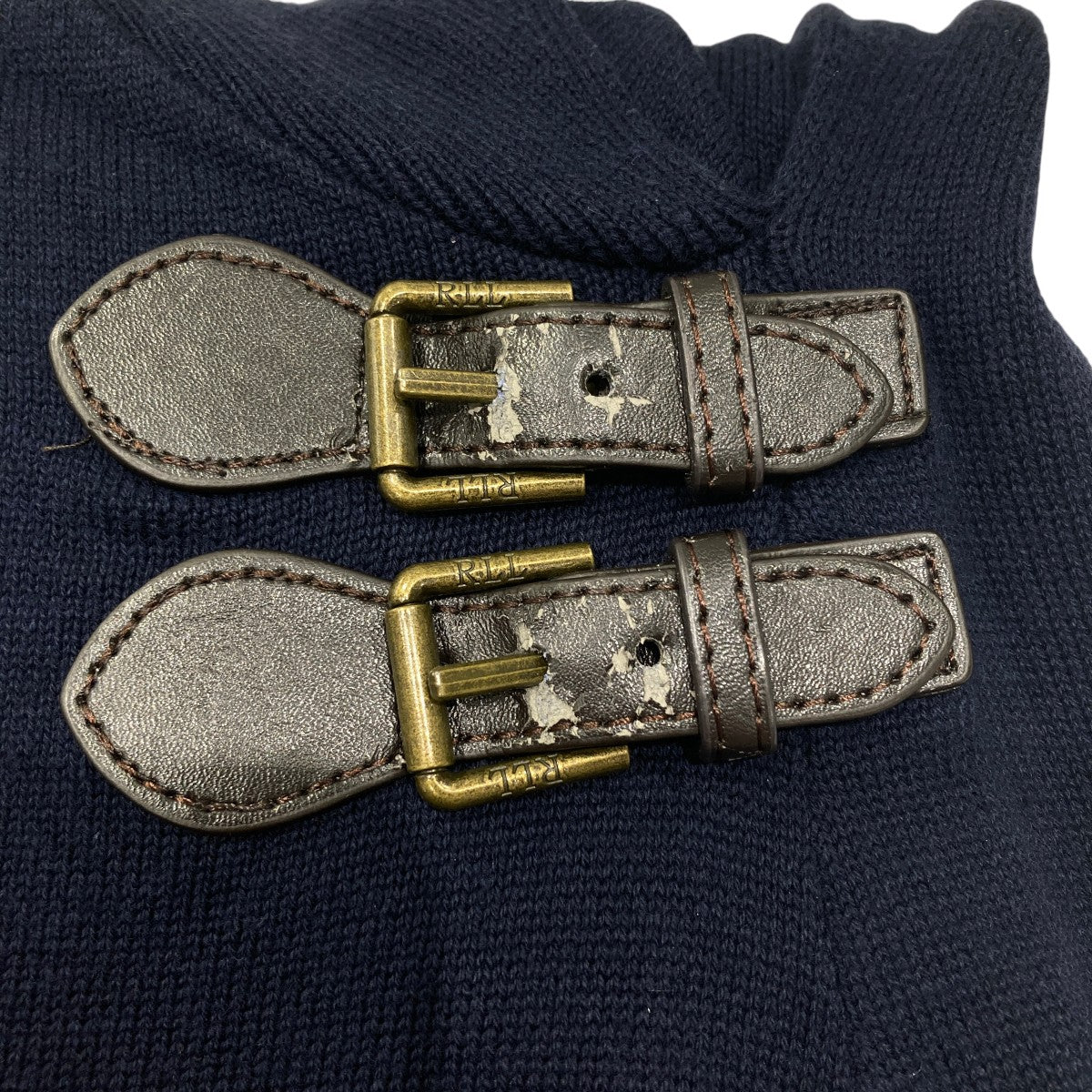 レザーベルト カシュクール ショールカラーニットワンピース