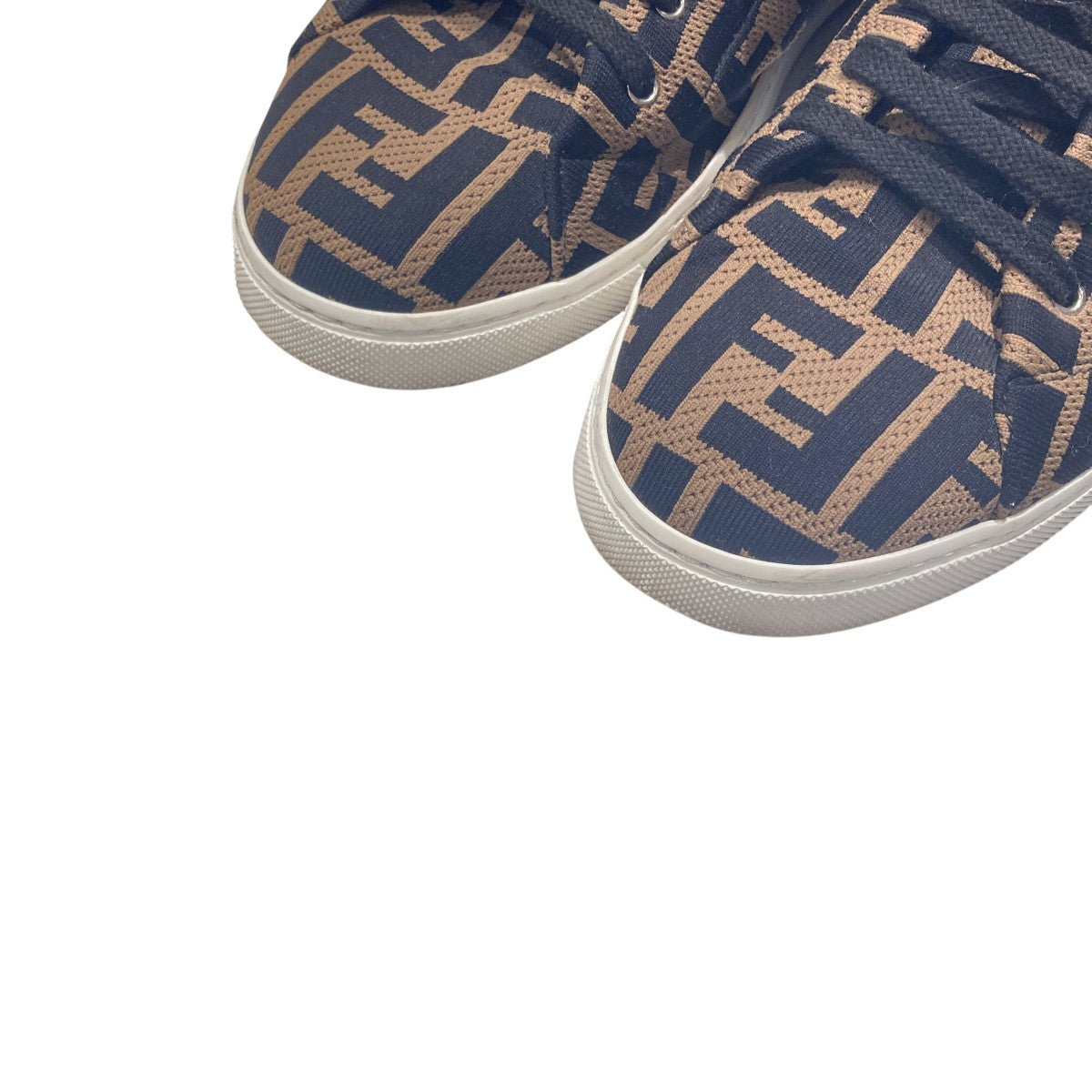 FENDI ネイビー ロゴパターン スニーカー38 美品 FENDI(フェンディ) スニーカー7E1258 7E1258 ブラック×ベージュ サイズ