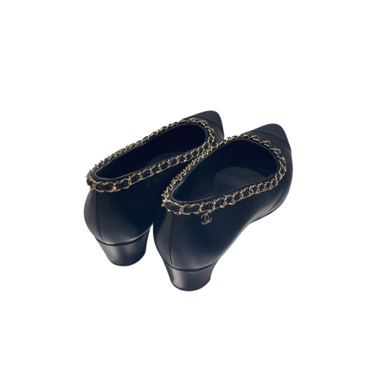 【中古】CHANEL ヒール ブラック 38 1/2 24cmサイズ CHANELハイヒール（CHANEL ハイヒール ベージュ ブラック リボン
