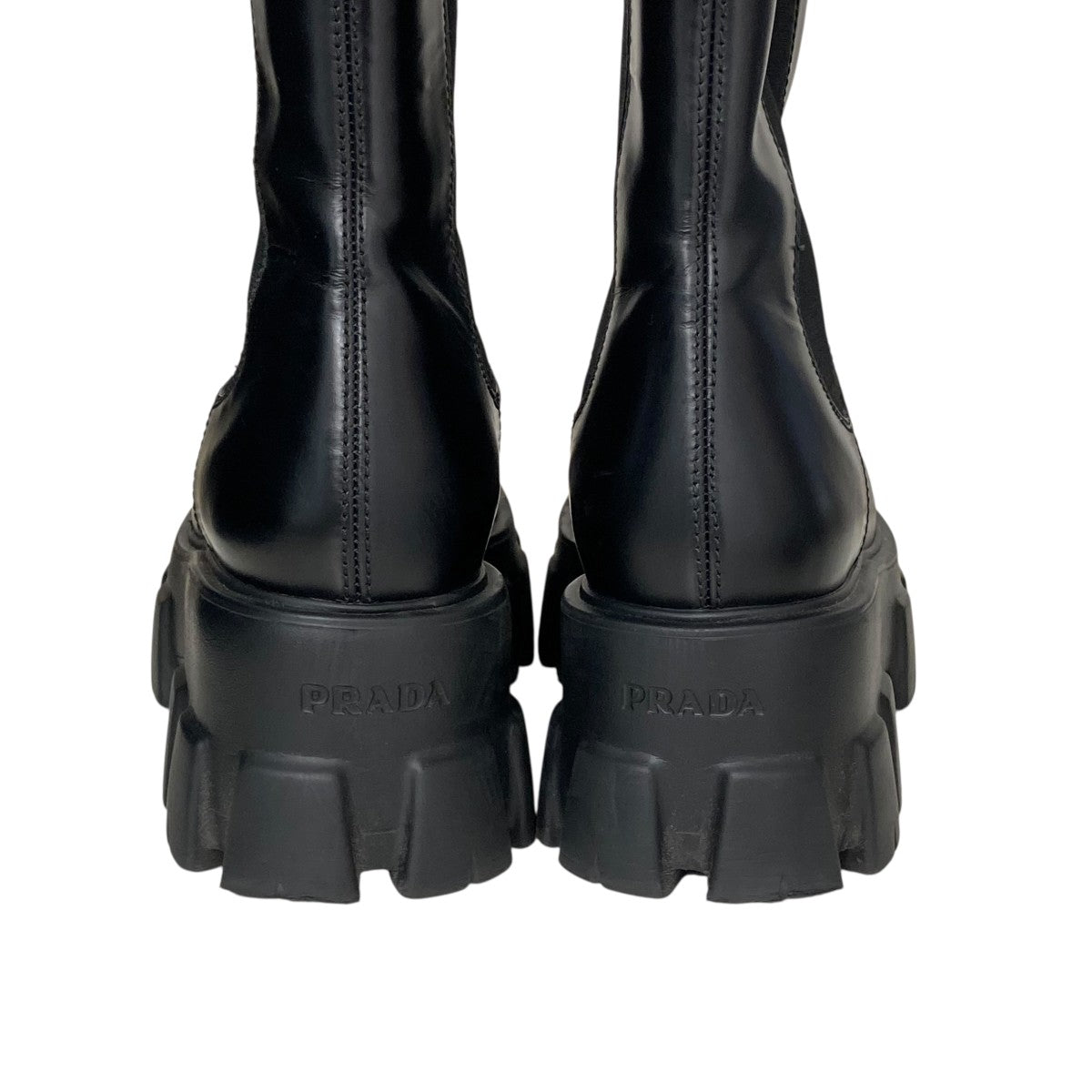 プラダ　黒ブーツ Black Laced Leather Booties | PRADA - United States