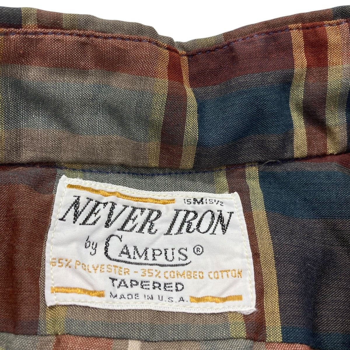 NEVER IRON by CAMPUS 60-70s USA製チェックボタンダウンシャツ 古着・中古-5枚目のアイテム画像