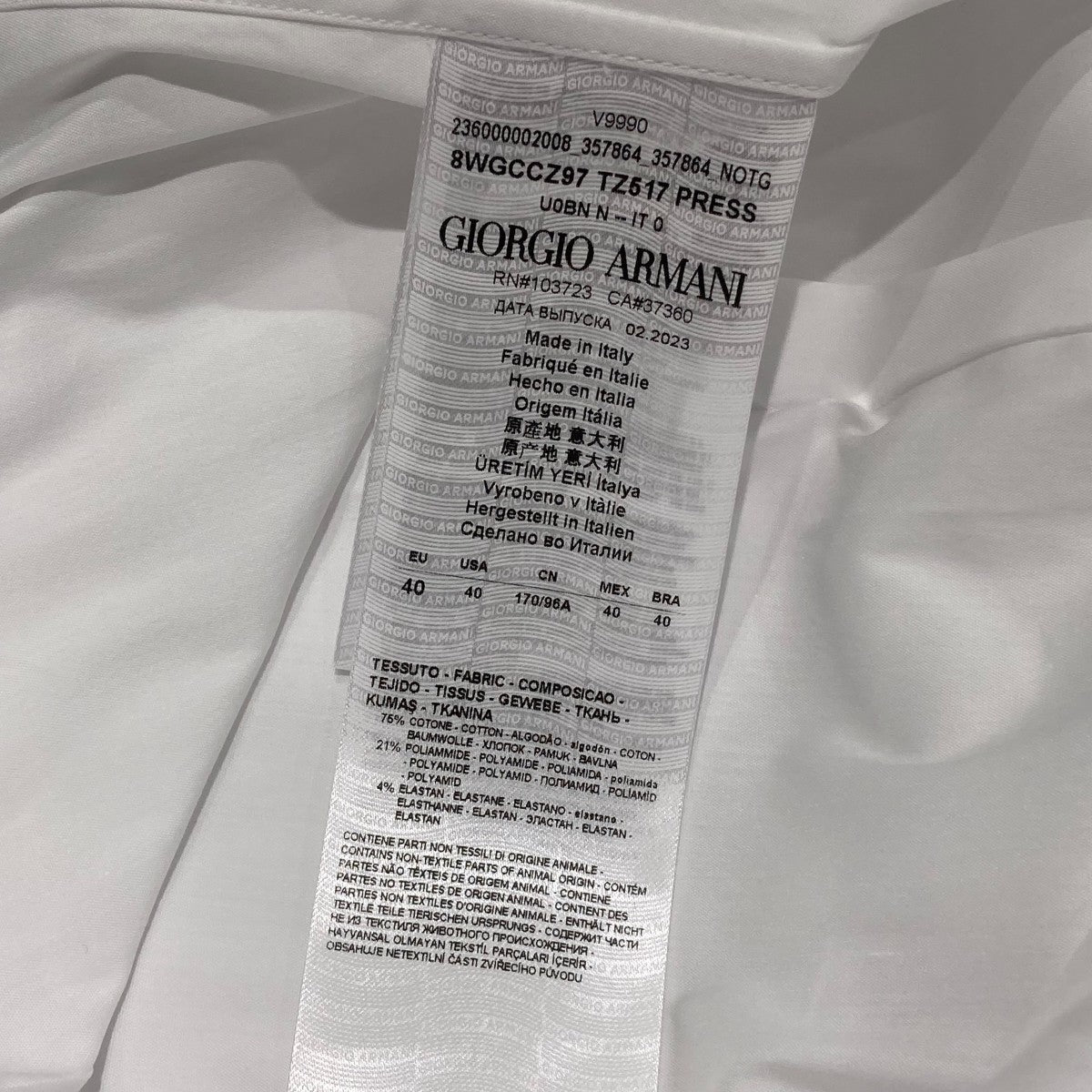 【極美品】ジョルジオアルマーニ　高級　長袖シャツ　ホワイト　サイズXL 黒タグ 楽天市場】GIORGIO ARMANI ジョルジオ アルマーニ ノーカラー V