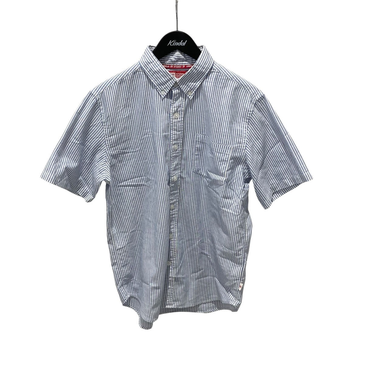 美品 STUSSY ステューシー ホワイト ボタンダウンシャツ stussy ステューシー ショーンフォント 刺繍ロゴ 七部丈