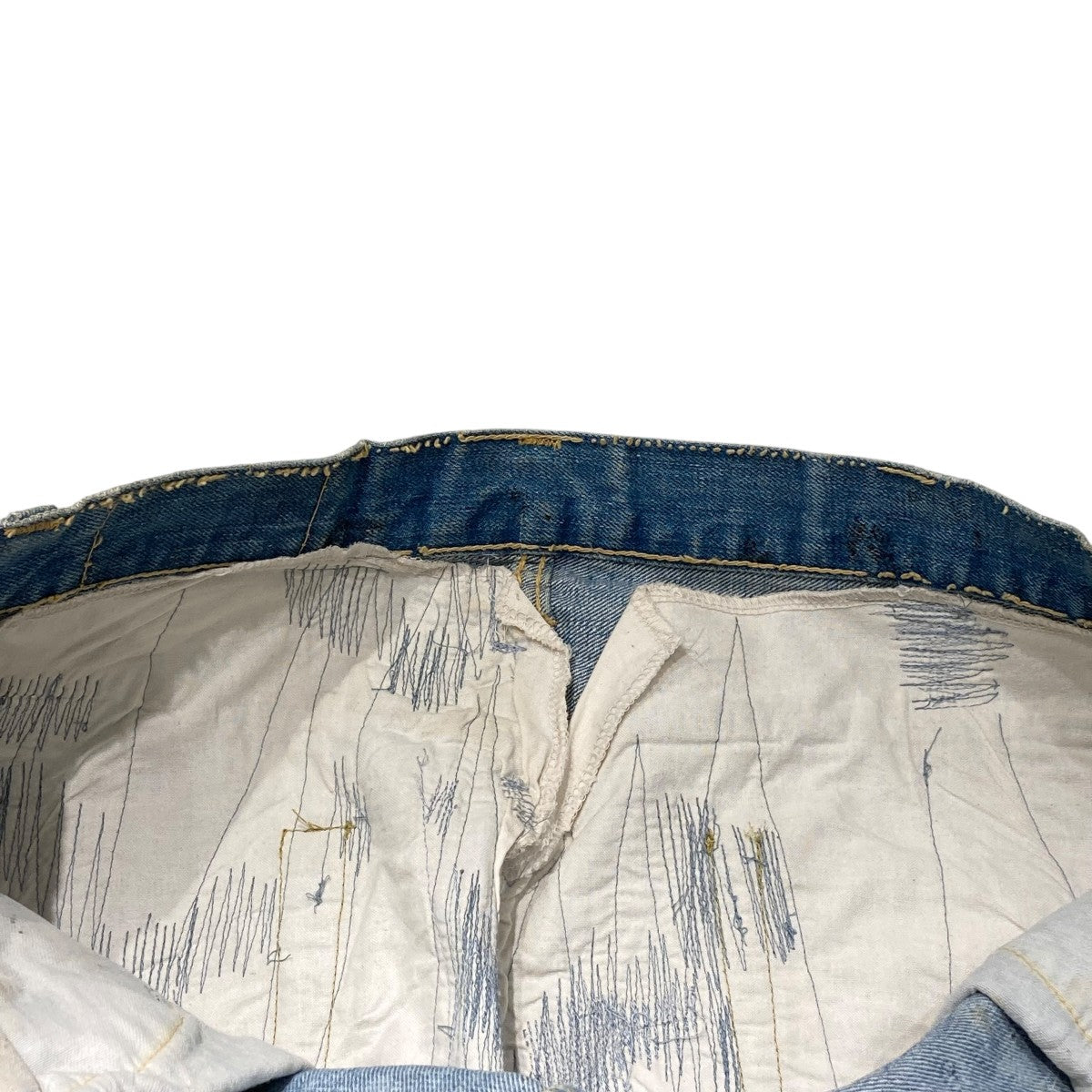 LOT505 60S  IDEALジップ BIG E 緑ステッチデニムパンツ