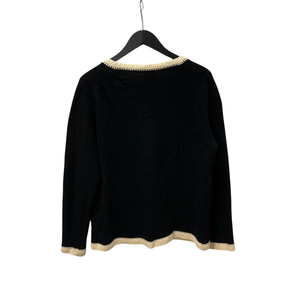 シャネル　フリルニット　カーディガン　04P 42 透かし編み　黒 シャネル フリルニット カーディガン 04P 42 透かし編み 黒