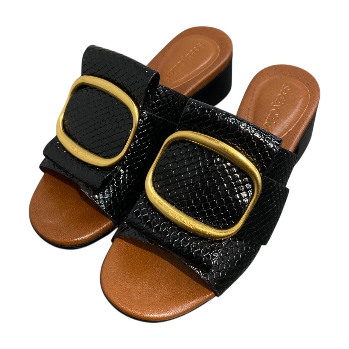 SEE BY CHLOE ホッパー スネークエンボス ブロックヒール サンダル 古着・中古-1枚目のアイテム画像