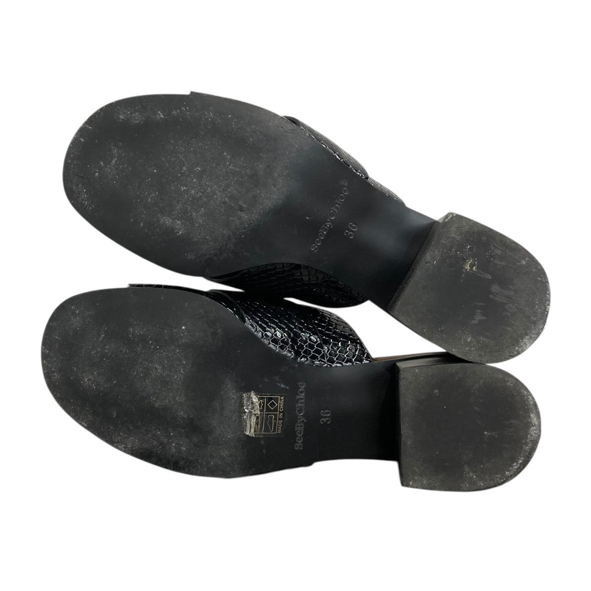 SEE BY CHLOE ホッパー スネークエンボス ブロックヒール サンダル 古着・中古-3枚目のアイテム画像