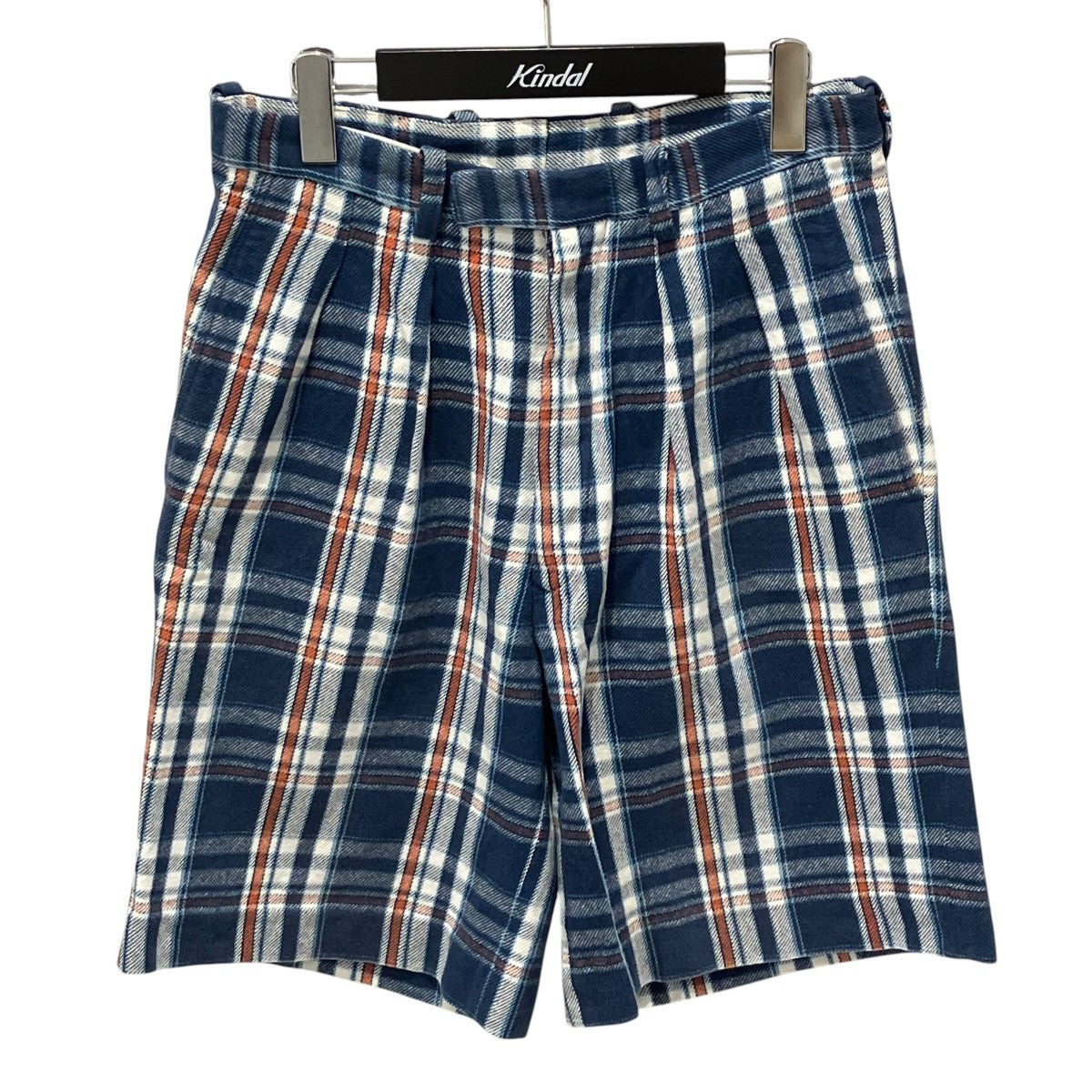 TUCKED DRESS SHORTS blue plaid cotton flannelチェックハーフパンツ231217