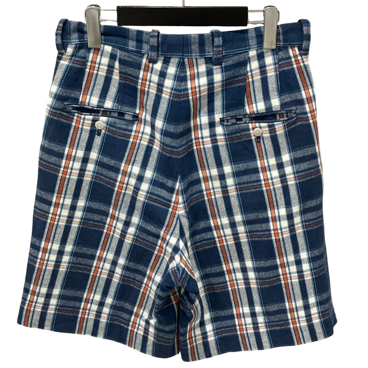 TUCKED DRESS SHORTS blue plaid cotton flannelチェックハーフパンツ231217
