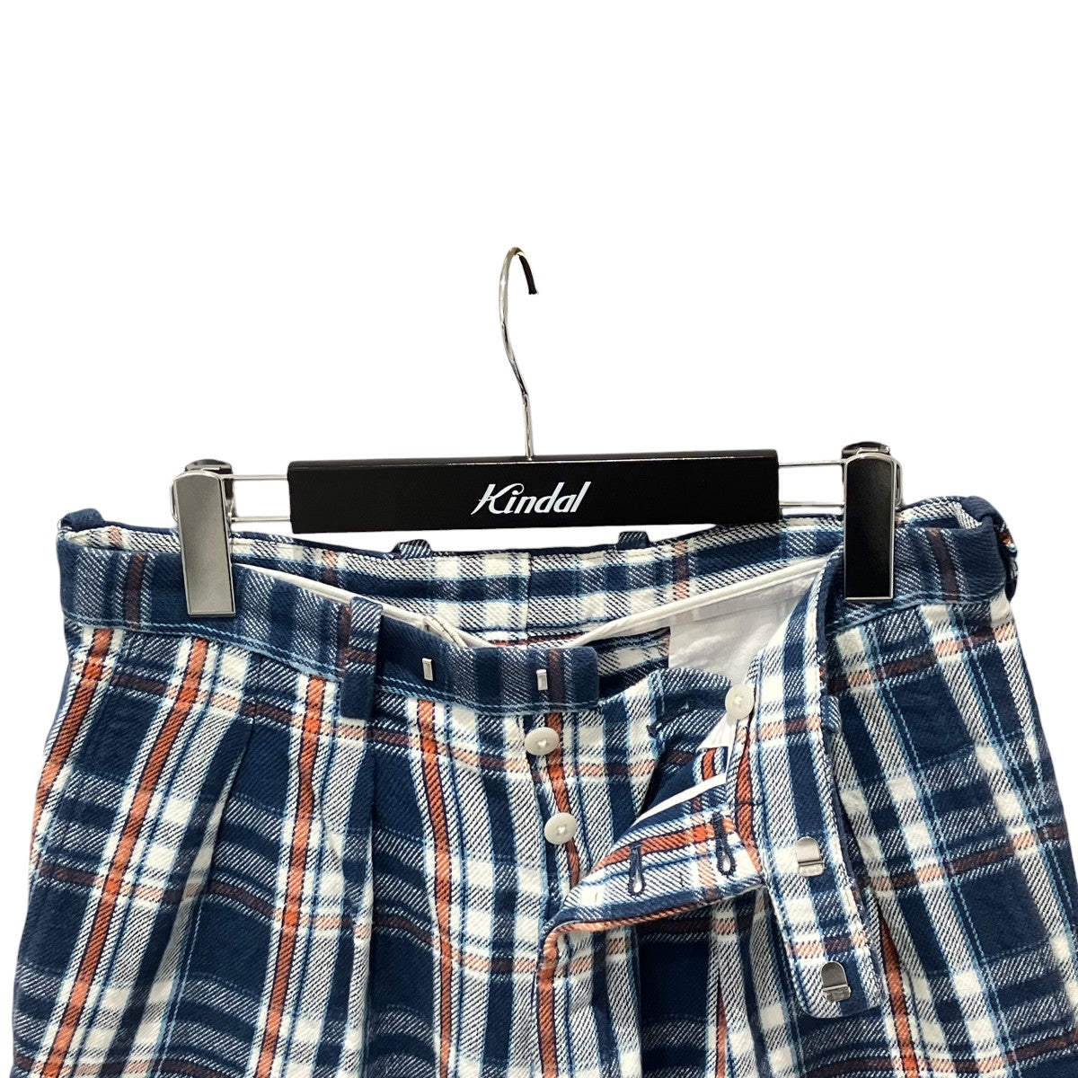 TUCKED DRESS SHORTS blue plaid cotton flannelチェックハーフパンツ231217