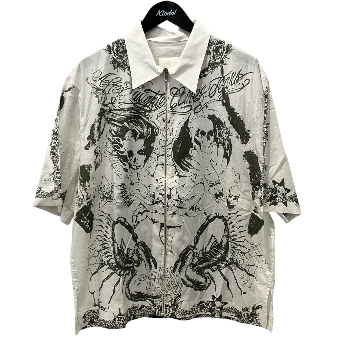 GIVENCHY Tattoo Print Zipped Logo Shirt半袖ジップアップシャツBM60PK13R6 古着・中古-1枚目のアイテム画像