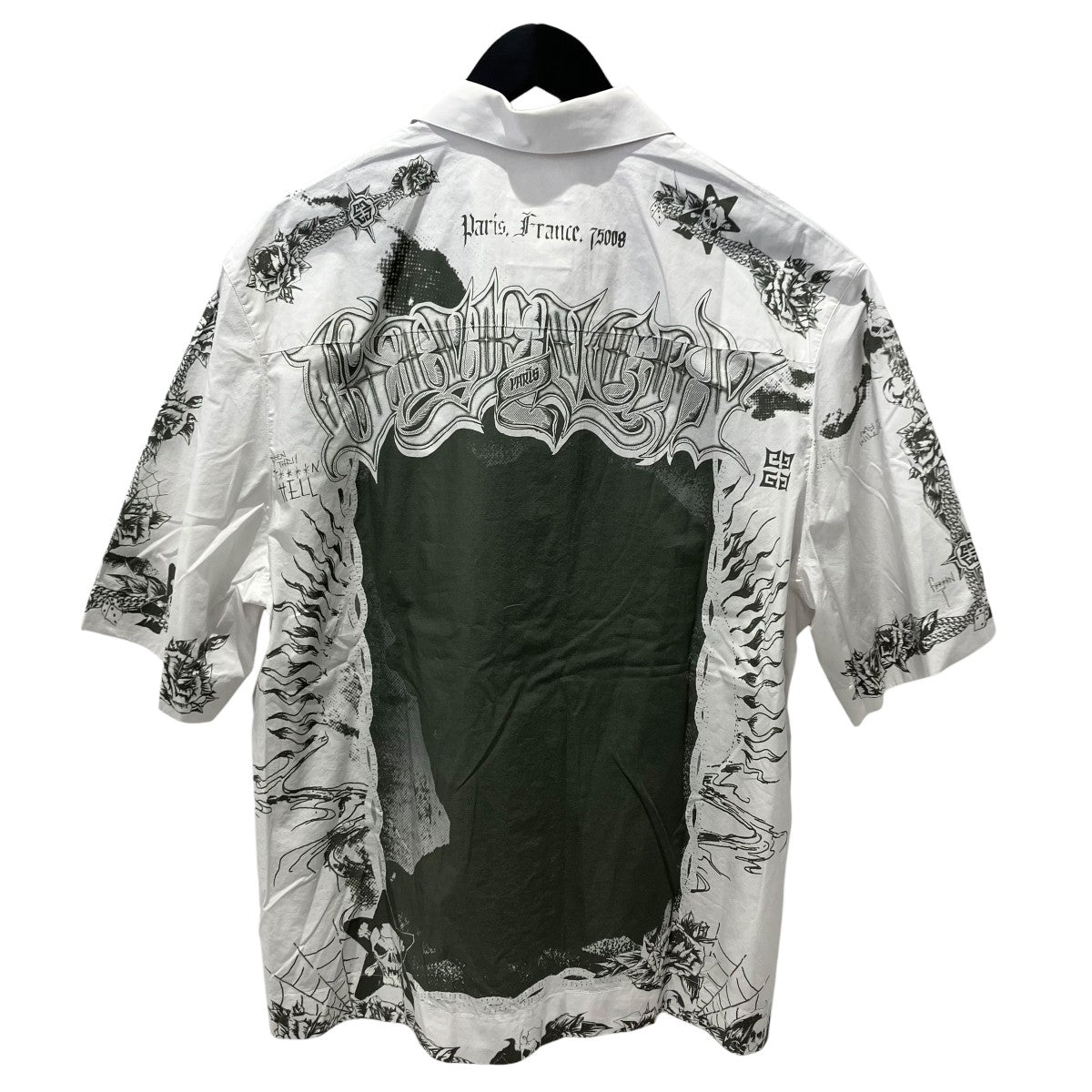 GIVENCHY Tattoo Print Zipped Logo Shirt半袖ジップアップシャツBM60PK13R6 古着・中古-2枚目のアイテム画像