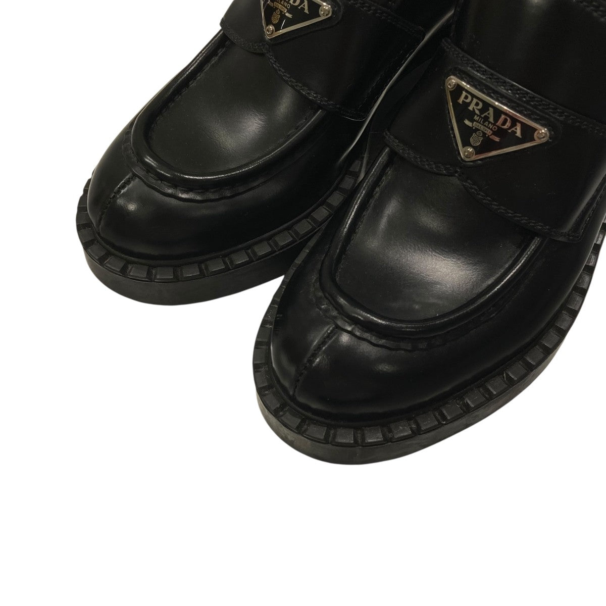 プラダ 23cm　トライアングル　ローファー ブラック　チョコレート ヒール プラダ PRADA ローファー オックスフォード トライアングルロゴ