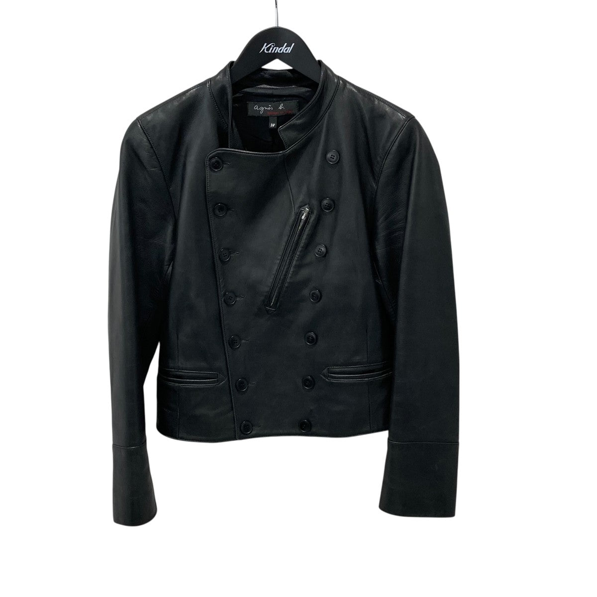 agnes b(アニエスベー) ノーカラーレザージャケット ブラック