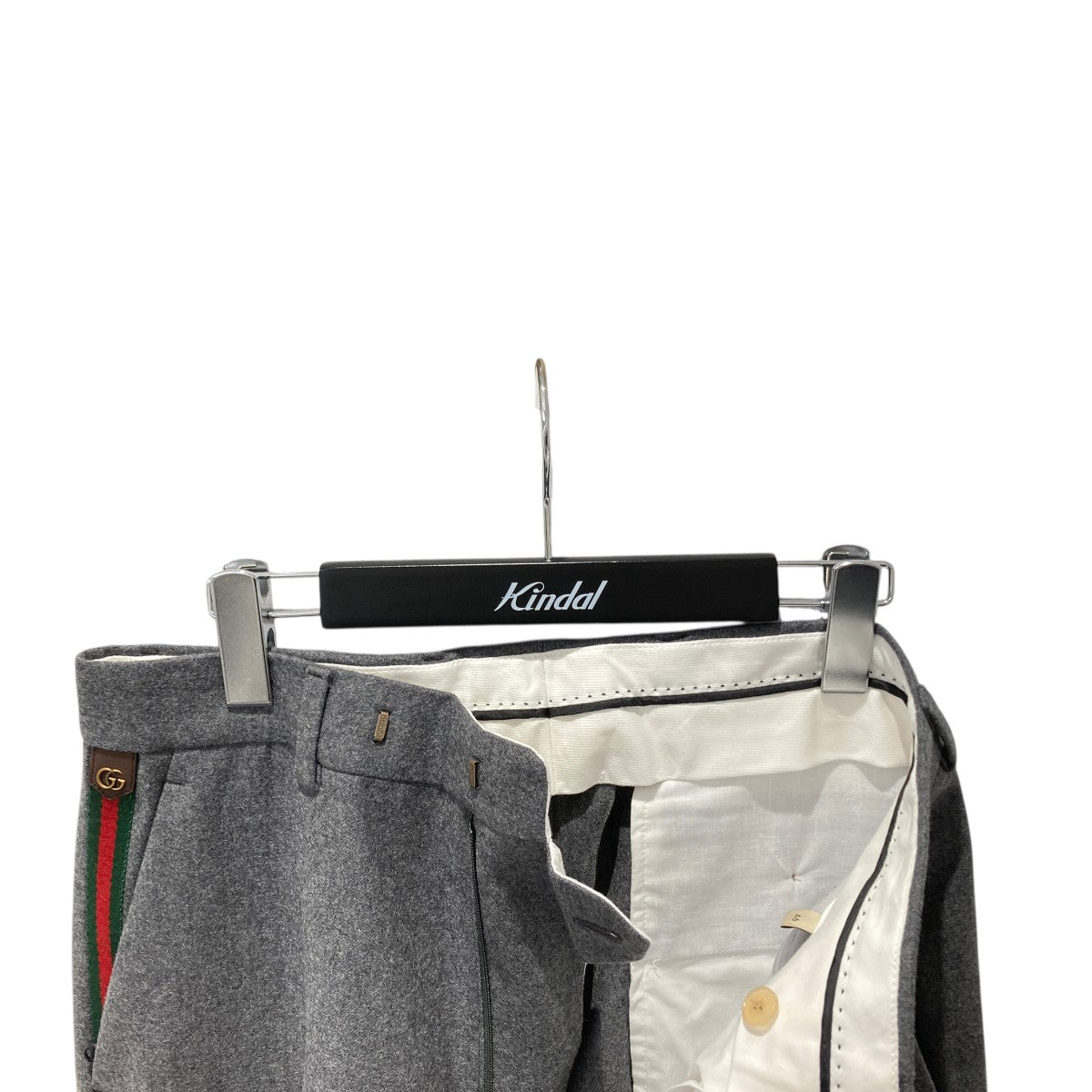 GUCCI✨ グッチ 金具ロゴ ベルト 綿パンツ スラックス 38 ブラック GUCCI✨ グッチ 金具ロゴ ベルト 綿パンツ スラックス 38