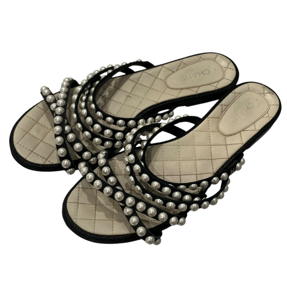 CHANEL フェイクパールストラップ フラットサンダルサンダル 古着・中古-1枚目のアイテム画像