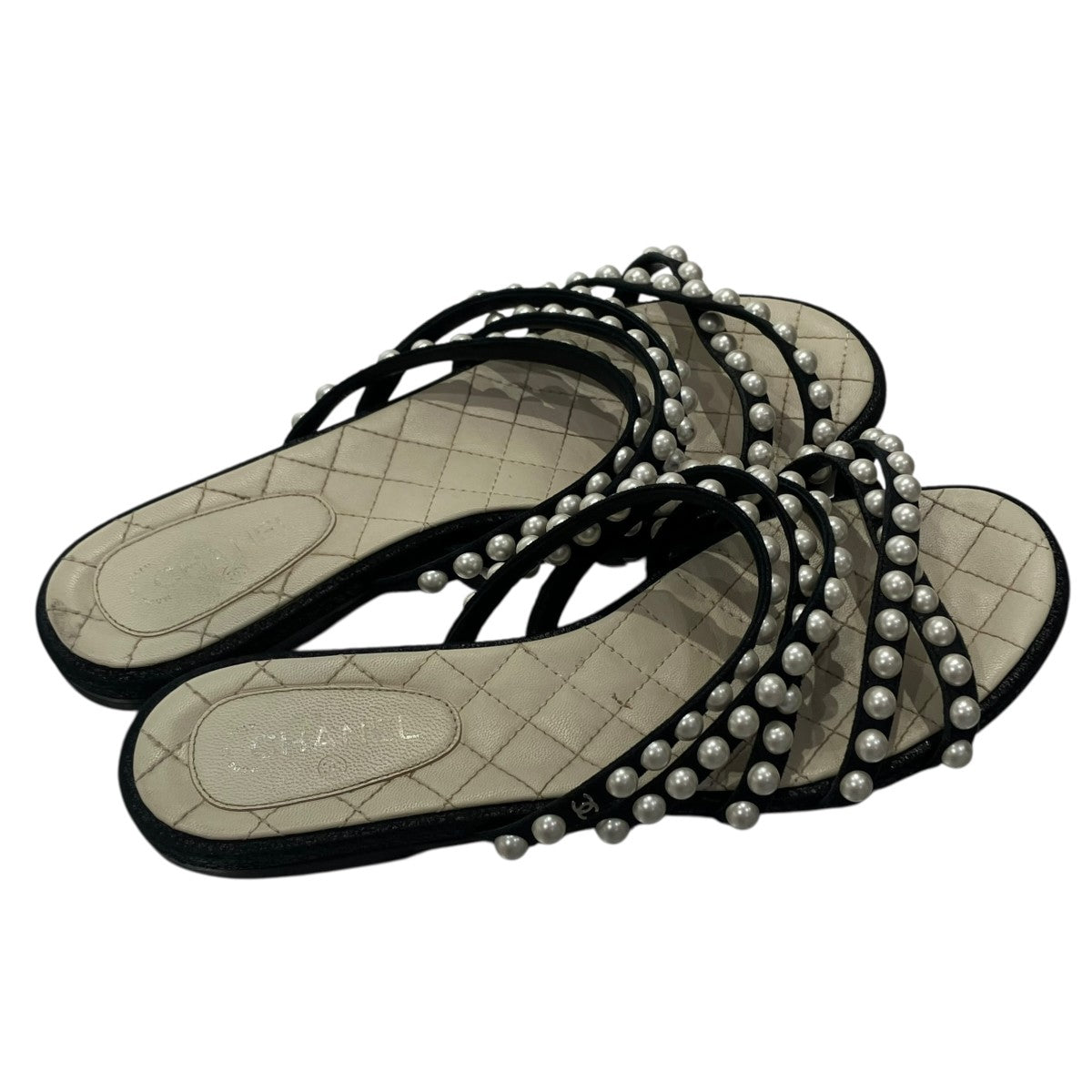 CHANEL フェイクパールストラップ フラットサンダルサンダル 古着・中古-2枚目のアイテム画像