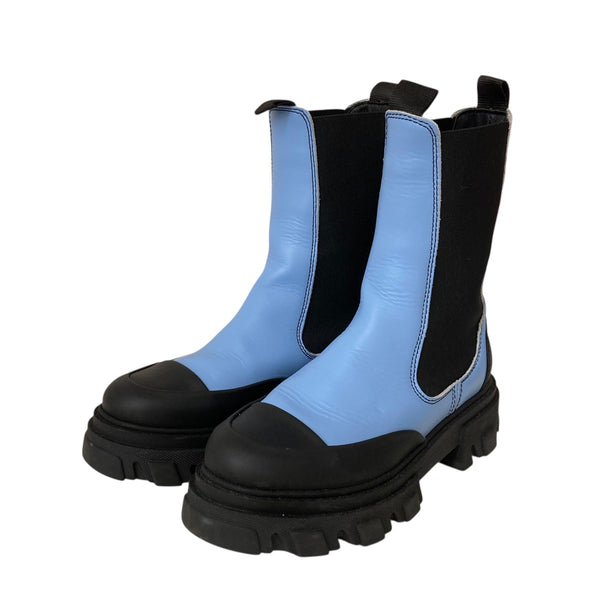 Ganni(ガニー) チェルシーブーツ ブルー×ブラック サイズ 38(25cm相当