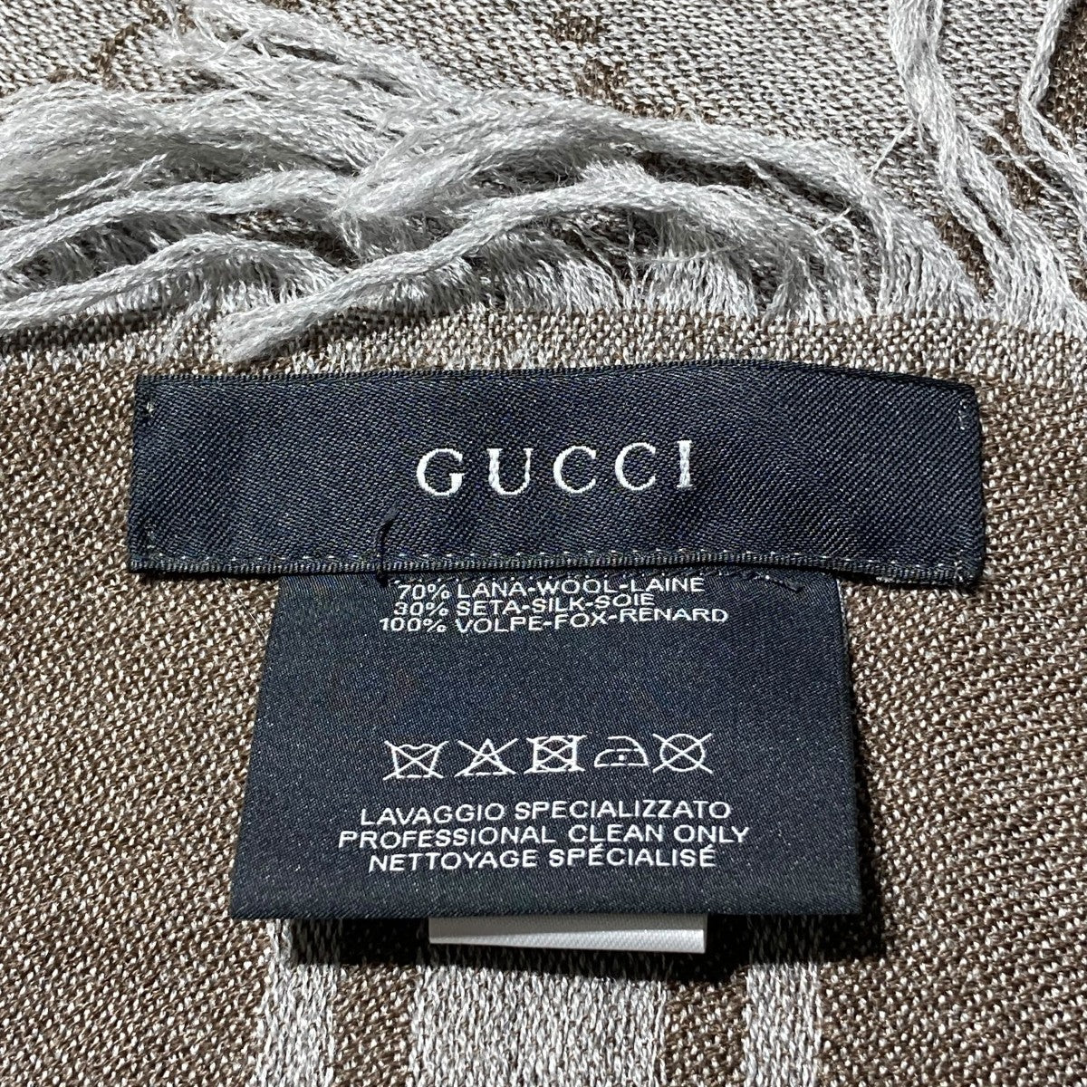 極美品☆グッチ GG柄フォックスファー ストール　マフラー　スカーフ　ロゴ黒白 GUCCI(グッチ) フォックスファーGG柄ストール254017 254017 ブラウン