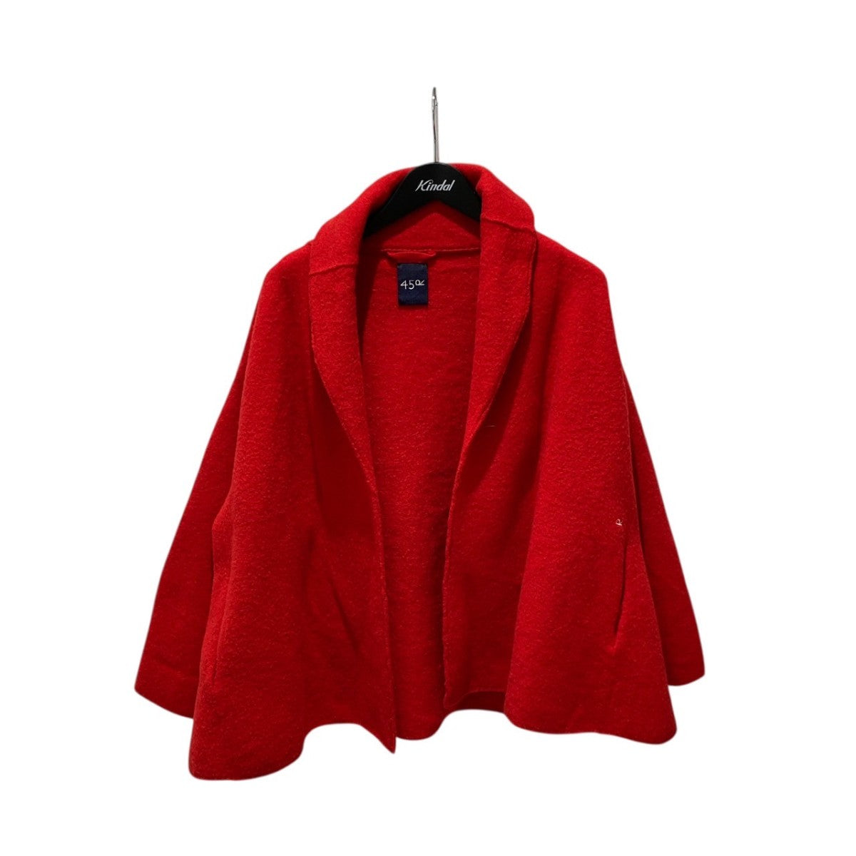 美品✨45R シェットランドヘリンボンカウチンコート　ショールカラー　レッド 45R（フォーティファイブアール）の「シェットランドヘリンボン