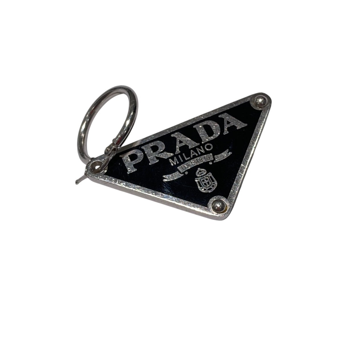 PRADA(プラダ) トライアングルプレートピアス 片耳 シルバー×ブラック