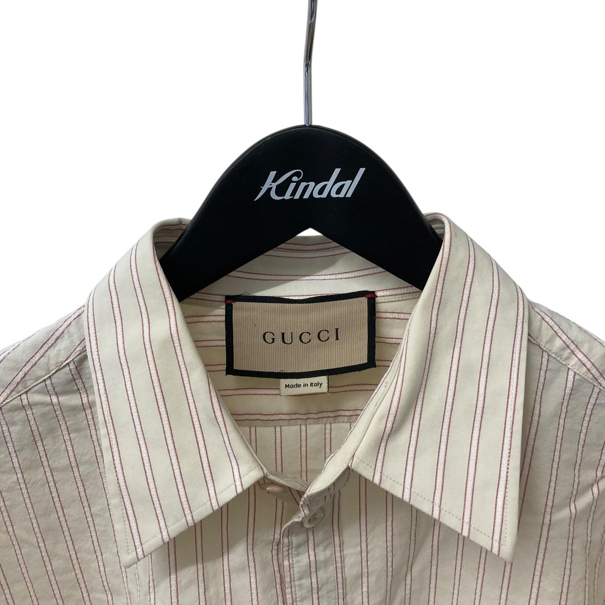 GUCCI(グッチ) ストライプ長袖シャツ714693 714693 ベージュ×レッド