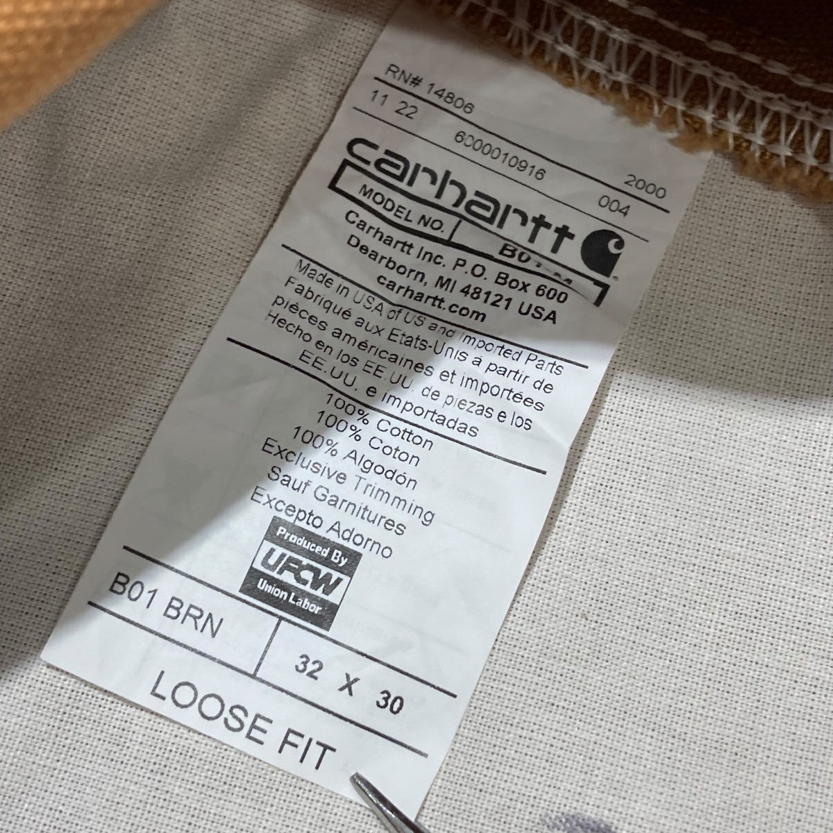 CarHartt カットオフ USA製ダブルニーペインターパンツB01BRN 古着・中古-6枚目のアイテム画像