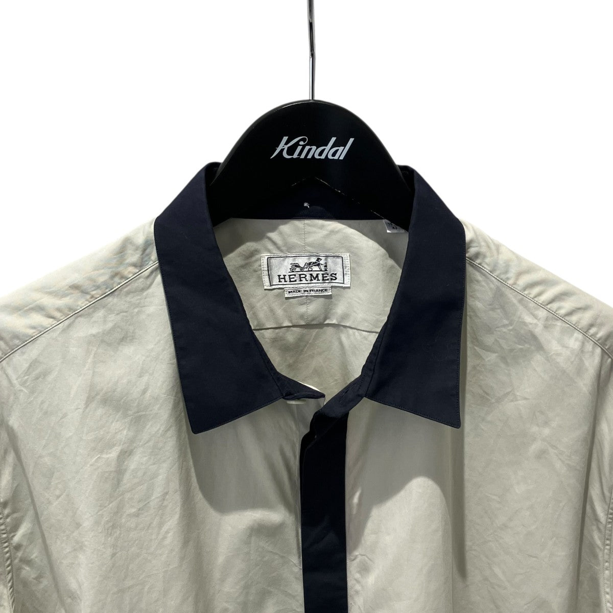 HERMES 半袖シャツ 15 1/2　39 HERMES(エルメス) 半袖シャツ ネイビー×グレー サイズ 16 1/2｜【公式