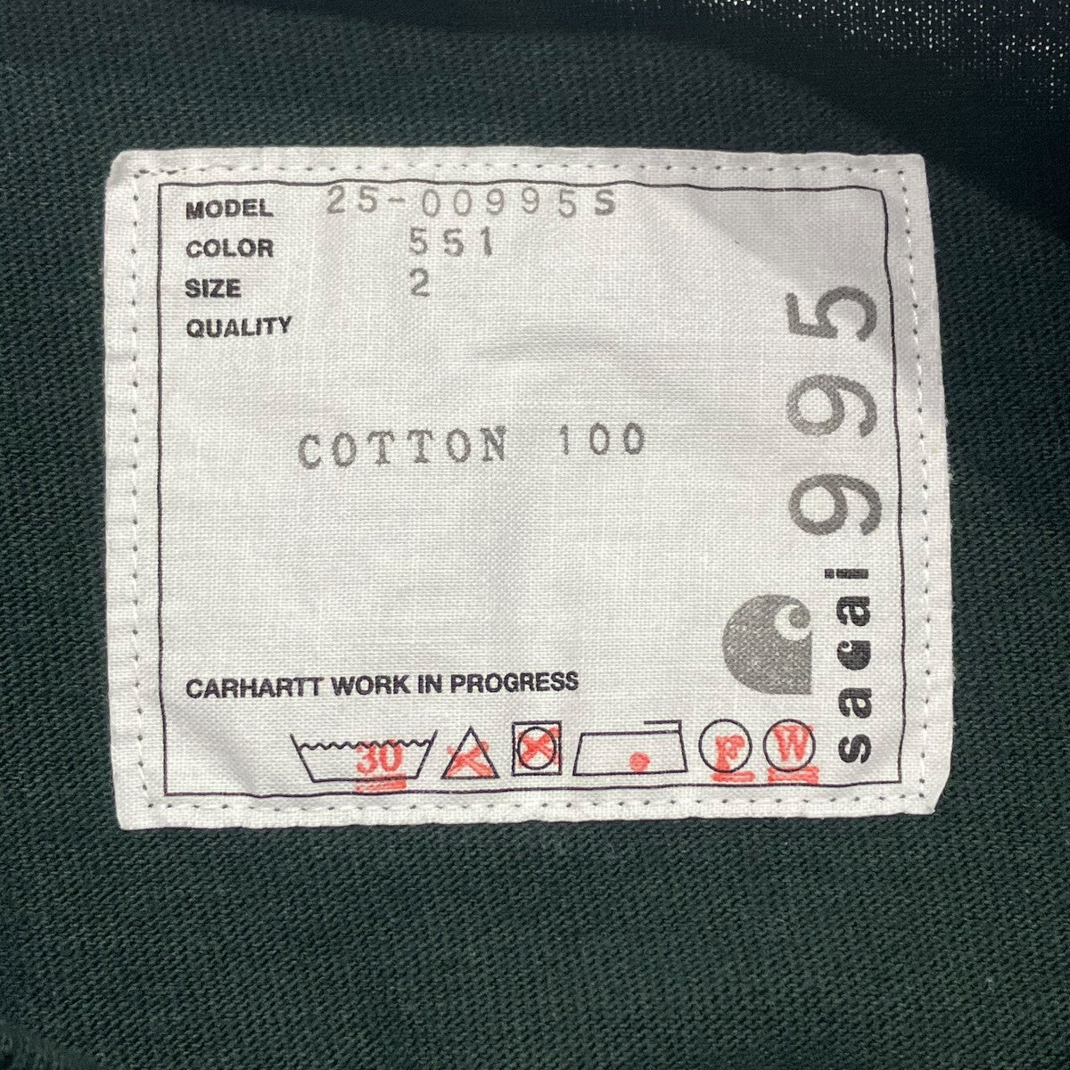 sacai 25AWCarhartt WIP Cotton Jersey T-shirt半袖カットソー25-00995S 古着・中古-5枚目のアイテム画像