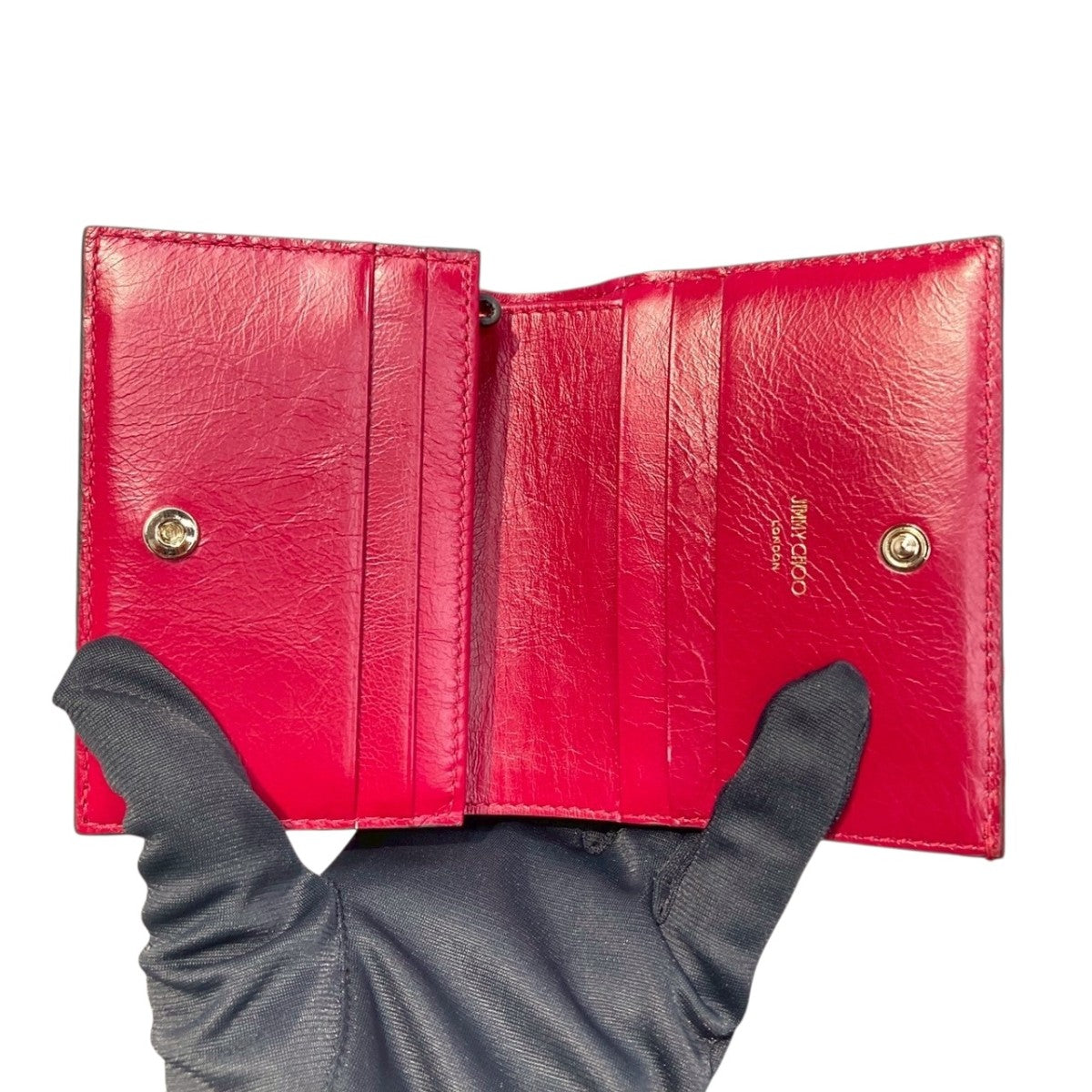 JIMMY CHOO FARONE RASPBERRY CARD WALLET財布 古着・中古-4枚目のアイテム画像