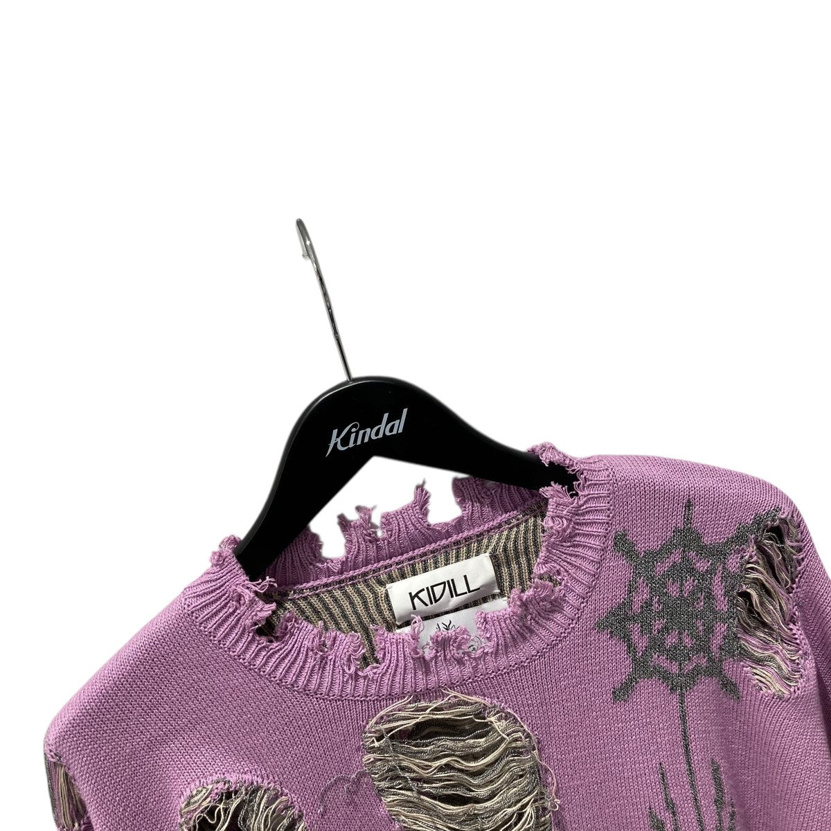 SPIDER KNIT PULLOVER WITH RURUMU加工クルーネックニット