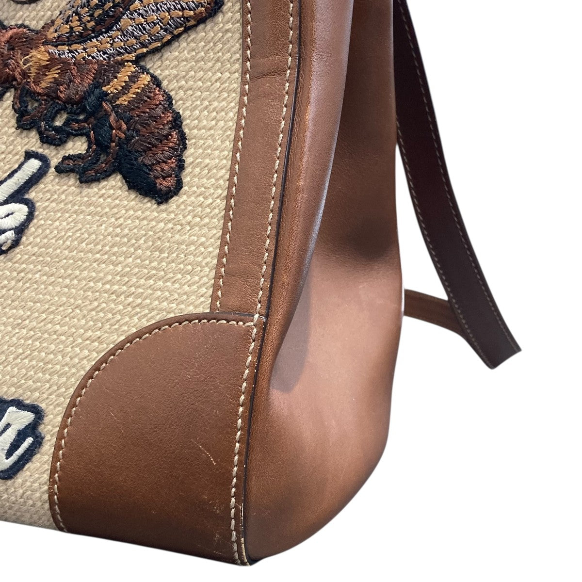Bee Embroidered Shopper Tote Bag Bamboo Shoulder Bag2WAYバッグ