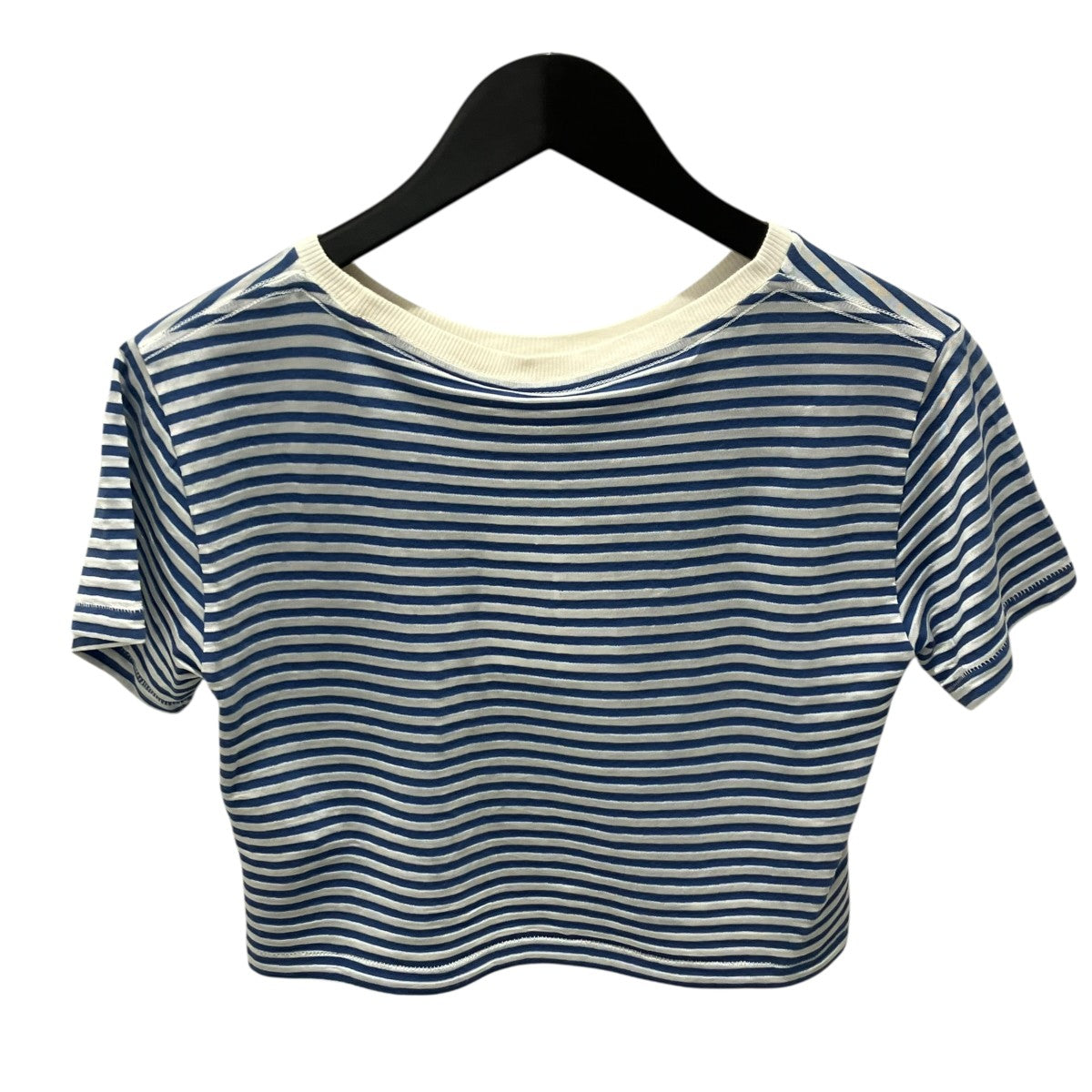 BODE Frog and Pony cropped flocked striped cotton-blend T-shirtボーダーTシャツ92-03-35-03032 古着・中古-2枚目のアイテム画像