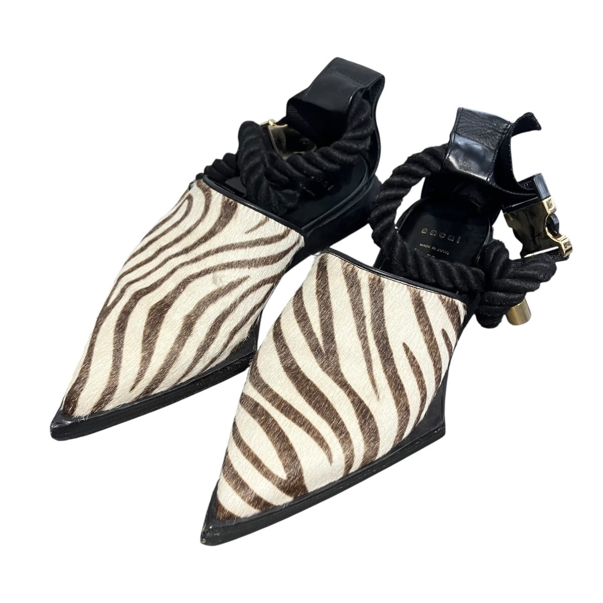 sacai ハラコ アンクルストラップ ゼブラミュール 古着・中古-1枚目のアイテム画像