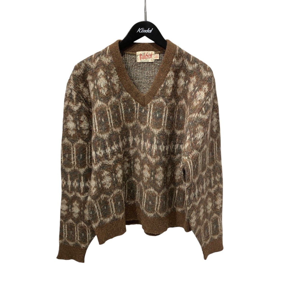 60s VINTAGE モヘヤ混 Vネック総柄ニットVネックニット