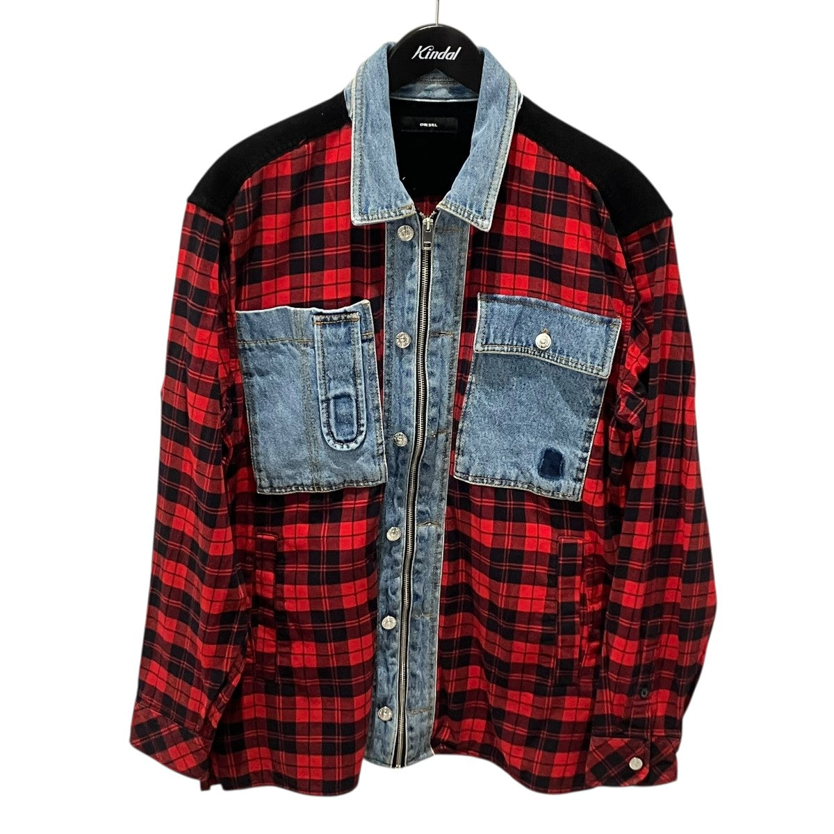 DIESEL A01830-S SERVIN チェック デニム コーデュロイシャツジャケット 古着・中古-1枚目のアイテム画像