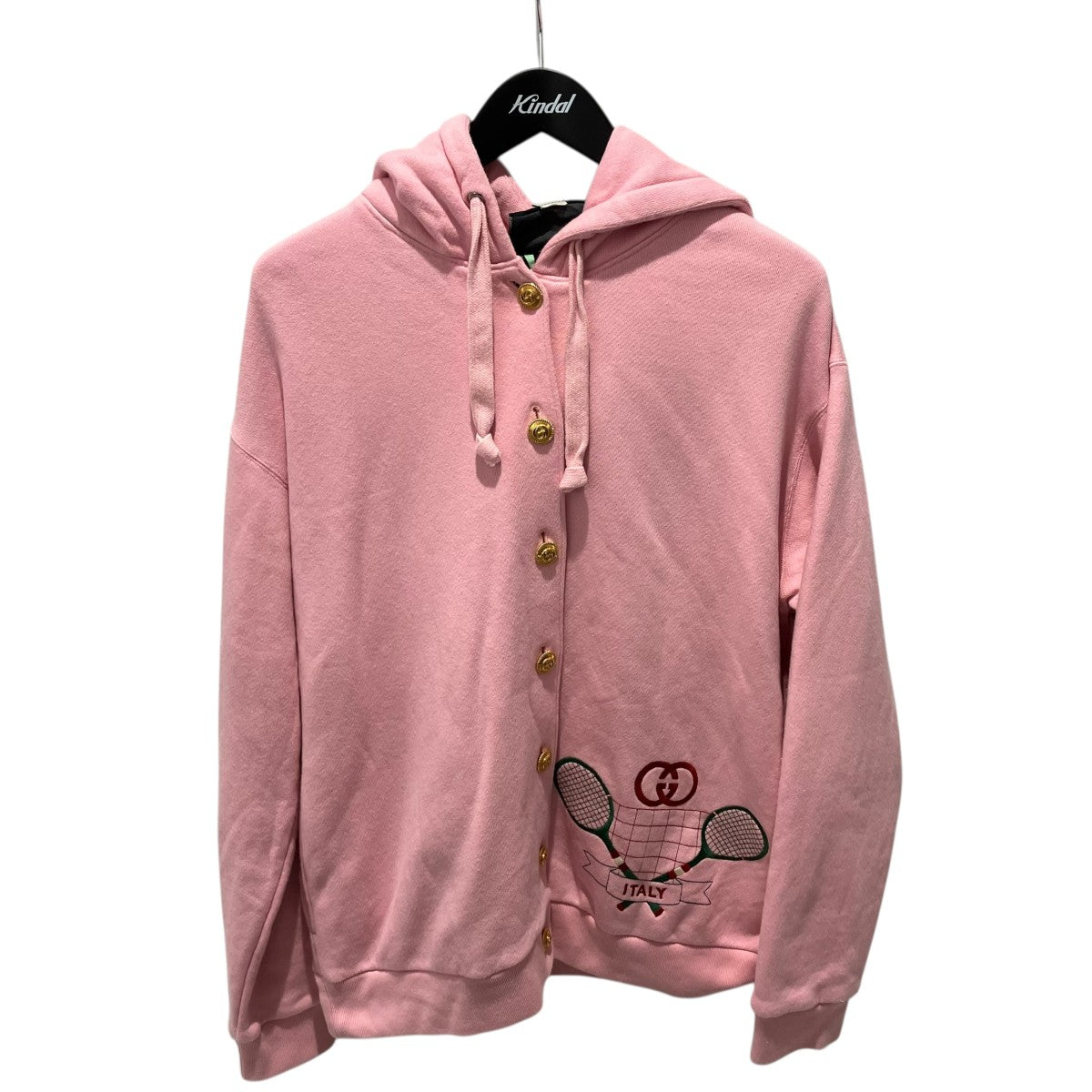GUCCI 19AWテニス刺繍入り ロゴボタン付 裏地総柄・シルクエンブロイダリー パーカーパーカー572808 古着・中古-1枚目のアイテム画像