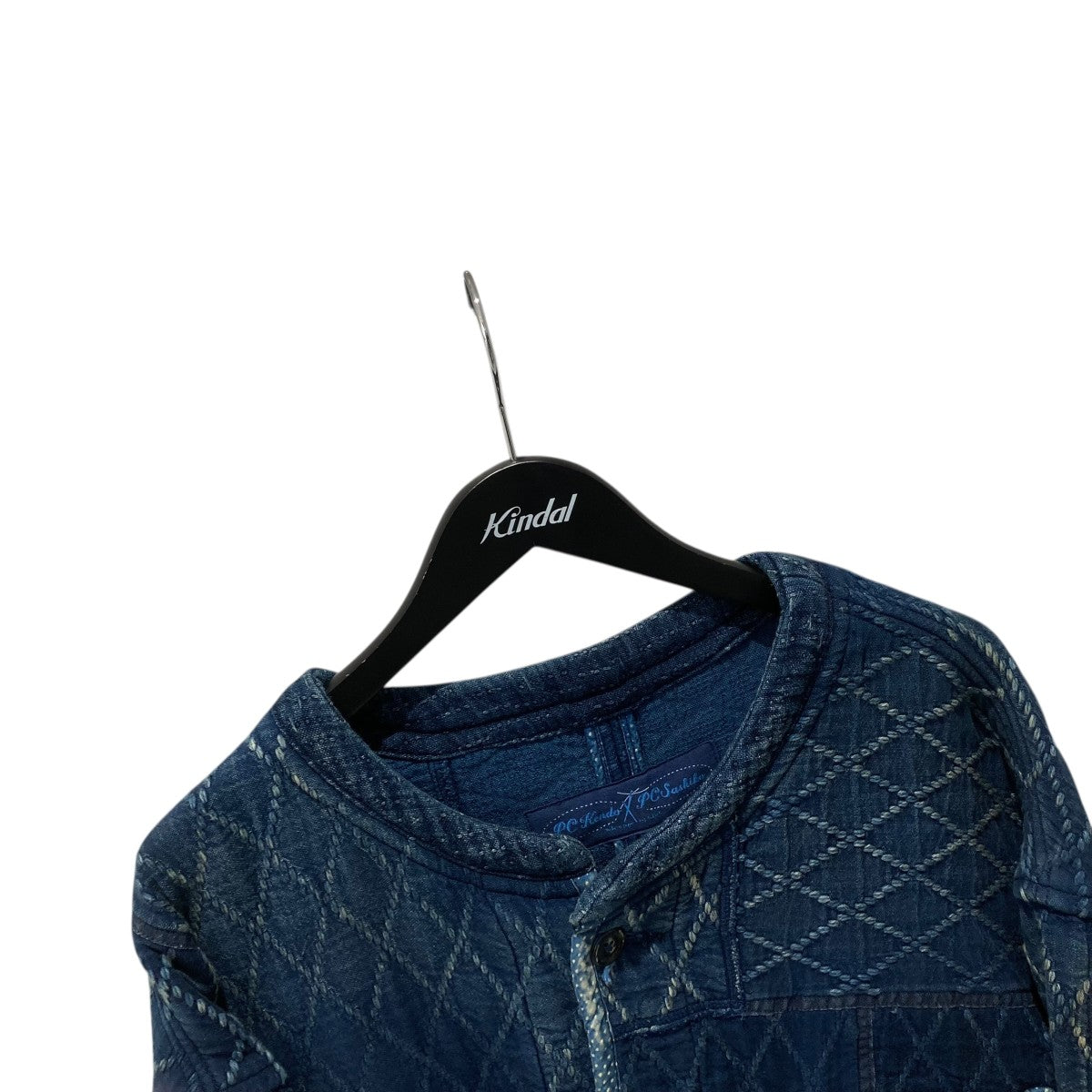 KENDO DIAMOND PATTERN PATCHWORK NO-COLLAR JACKETノーカラージャケット