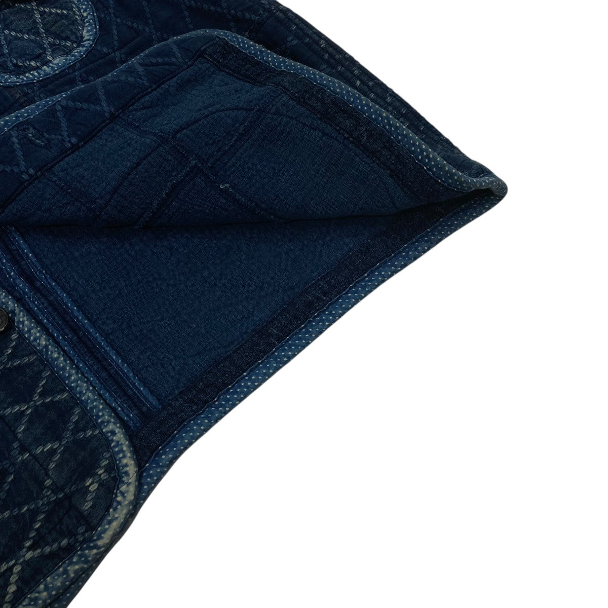 KENDO DIAMOND PATTERN PATCHWORK NO-COLLAR JACKETノーカラージャケット