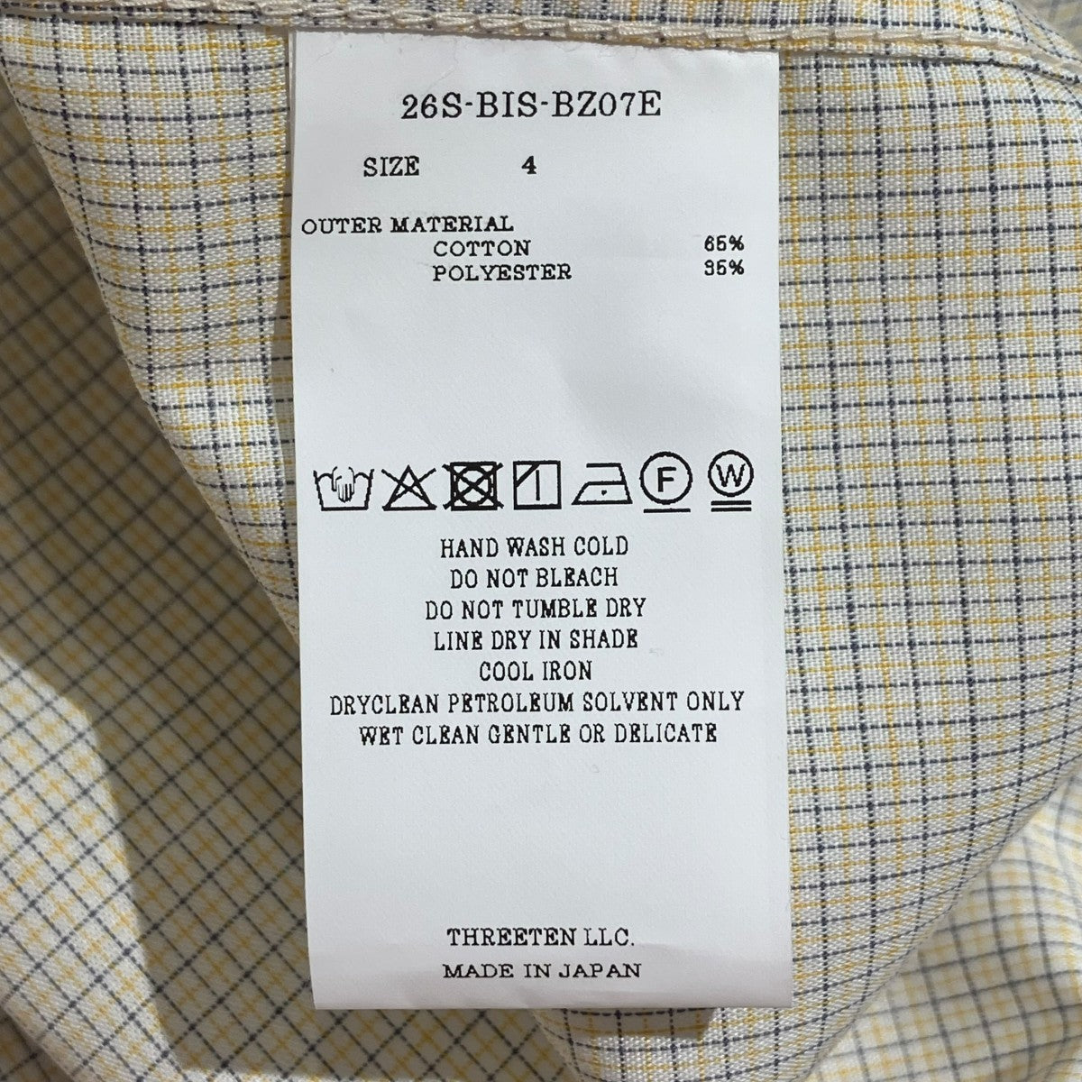 BISOWN 26SSDSADSTOCK TC MINICHECK SHAWL SHIRTSシャツ26S-BIS-BZ07E 古着・中古-5枚目のアイテム画像
