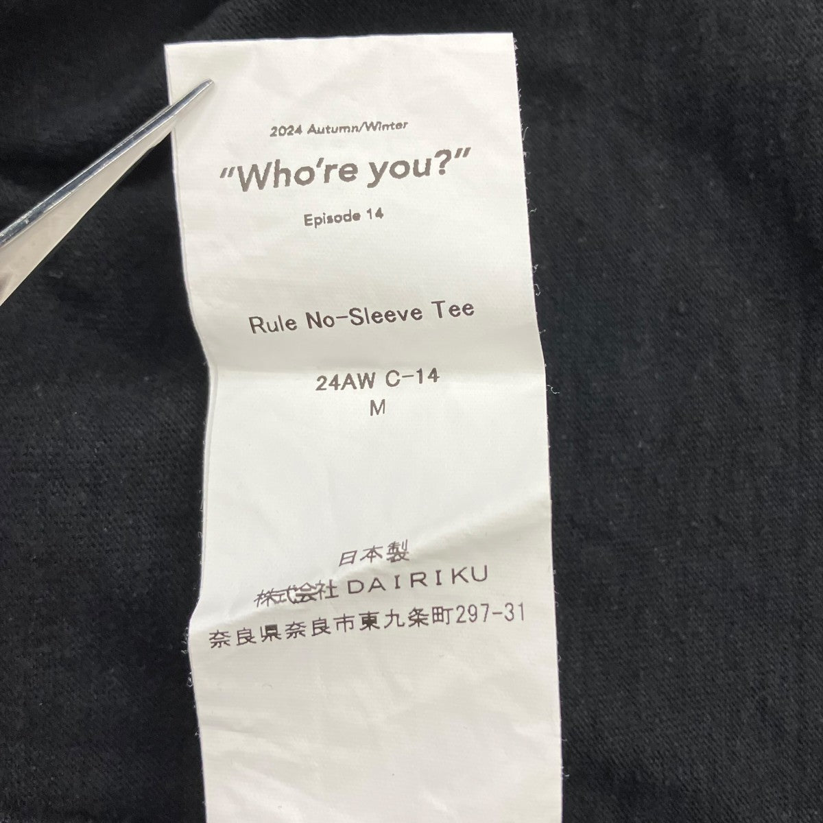 DAIRIKU 24AWノースリーブカットソーC-14 Rule No-Sleeve Tee 古着・中古-4枚目のアイテム画像