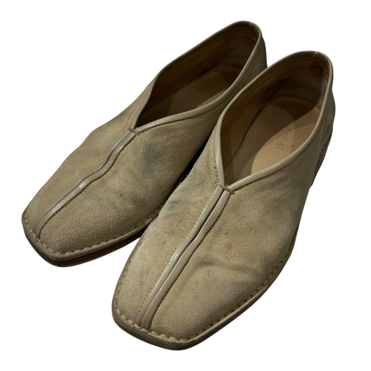LEMAIRE PIPED CREPE SLIPPERSスクエア トゥ レザーシューズ 古着・中古-1枚目のアイテム画像