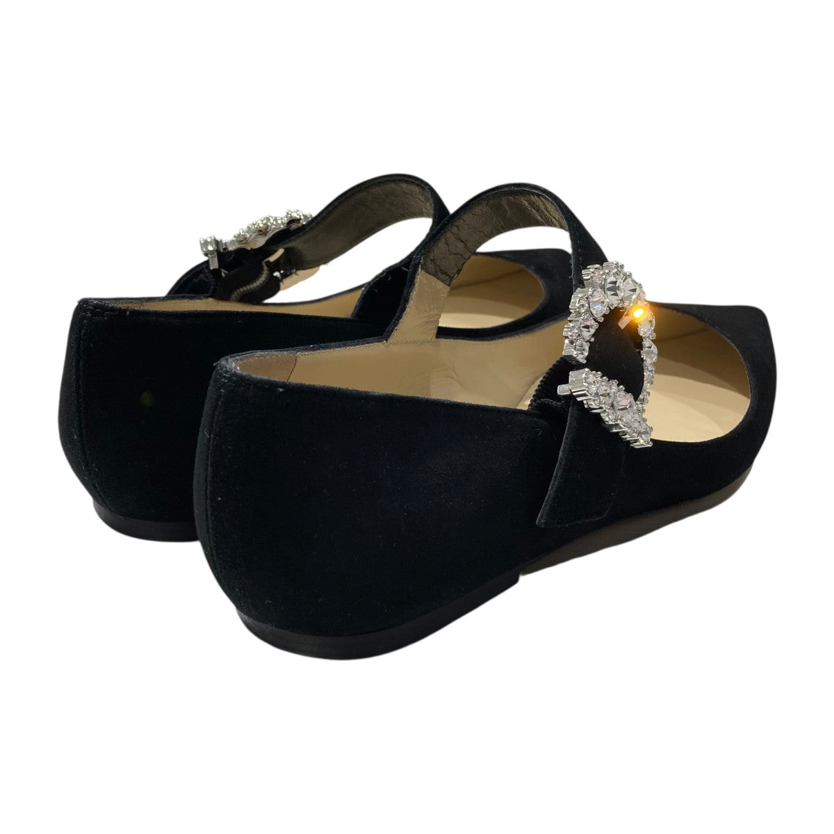【美品】ジミーチュウ・クリスタル バックル付きパンプス JIMMY CHOO(ジミーチュウ) クリスタルバックル ポインテッドトゥ