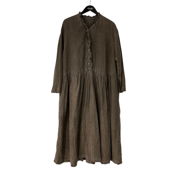送料無料 美品 nest Robe ネストローブ 硫化染め リネン ワンピース nest Robe(ネストローブ) 23AWリネン天然染めフリル使いワンピース長袖