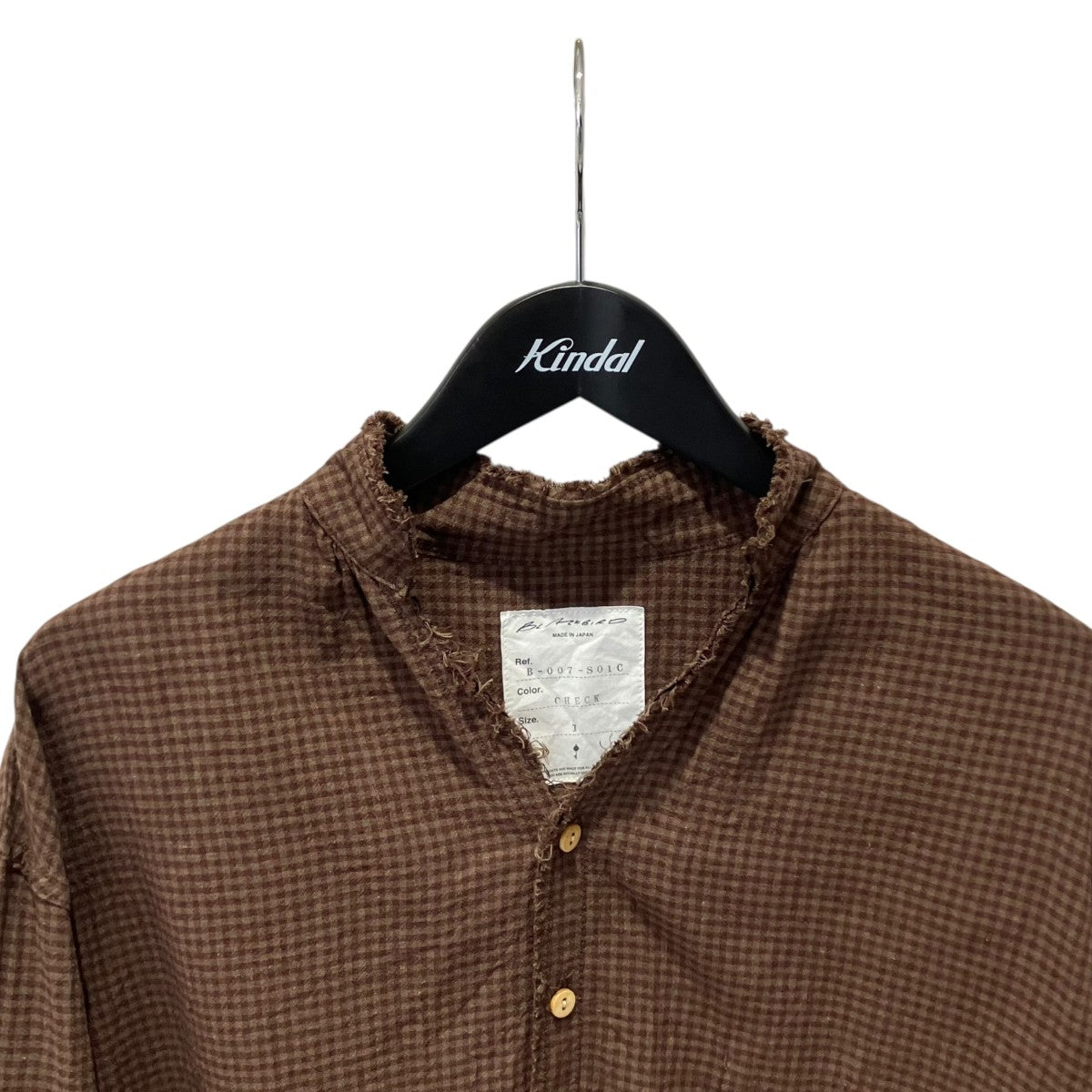 BLACKBIRD 26SScut off collar shirtギンガムチェックシャツB-007-S01C 古着・中古-3枚目のアイテム画像